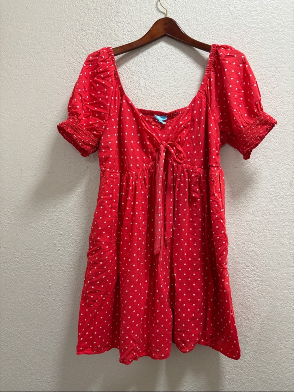 Draper James Red and White Polka Dot Tie-Front Mini Dress
